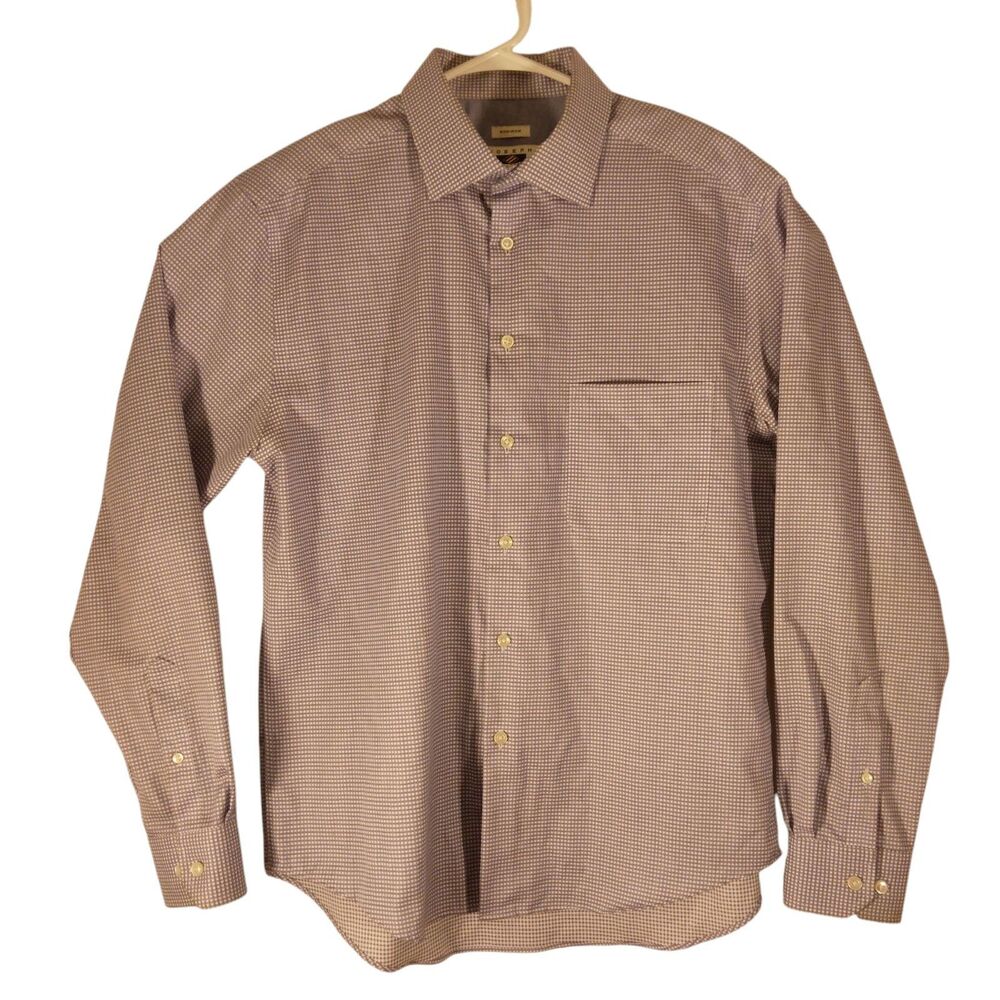 Joseph Abboud shirt mens L Large purple check plaid woven long sleeve button